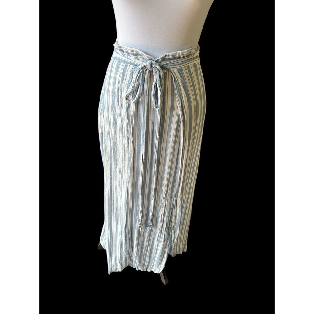 Keliki Hawaii Wrap Skirt Swim Coverup Tie Front Preppy Blue Stripe Maxi Sz M
